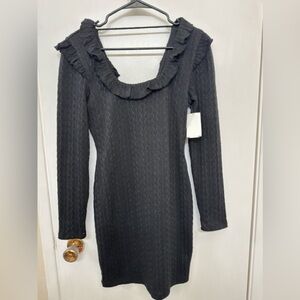 19 Cooper Black Long Sleeve Ruffle Dress